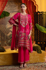 Fuchsia Royale Embroidered Set – Radiant Festivity in Hot Pink