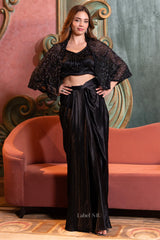 Midnight Noir Drape Ensemble – Modern Glam with a Touch of Mystery