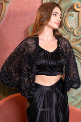 Midnight Noir Drape Ensemble – Modern Glam with a Touch of Mystery