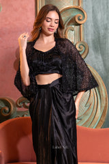 Midnight Noir Drape Ensemble – Modern Glam with a Touch of Mystery
