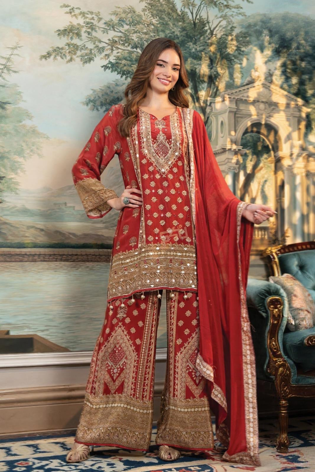 Rouge Royale Embroidered Suit Set – A Legacy of Regal Glamour