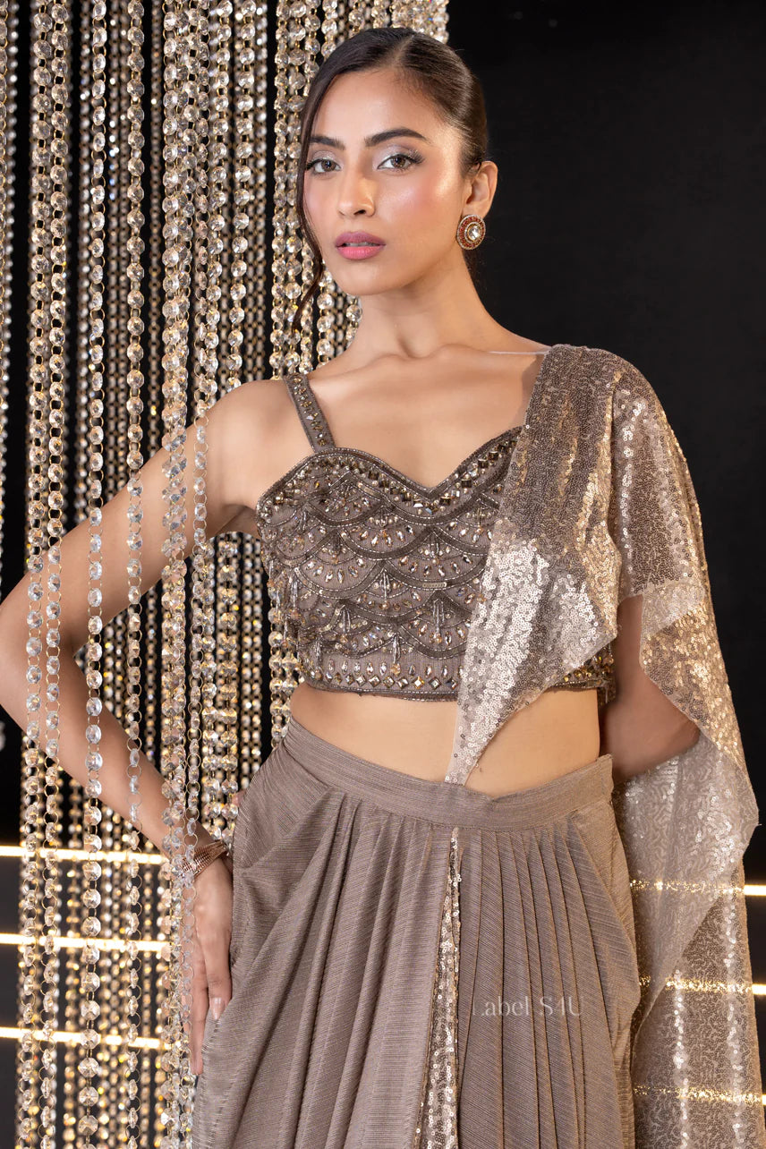 Champagne Gold Drape Saree – Luxe Evening Elegance