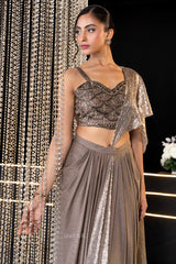 Champagne Gold Drape Saree – Luxe Evening Elegance