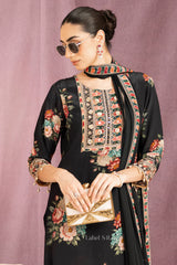Noir Garden Embroidered Set – Elegant Florals in Midnight Black