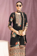 Noir Garden Embroidered Set – Elegant Florals in Midnight Black