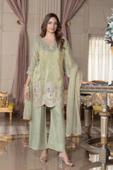 Pistachio Pearl Embroidered Suit Set – A Symphony of Soft Opulence