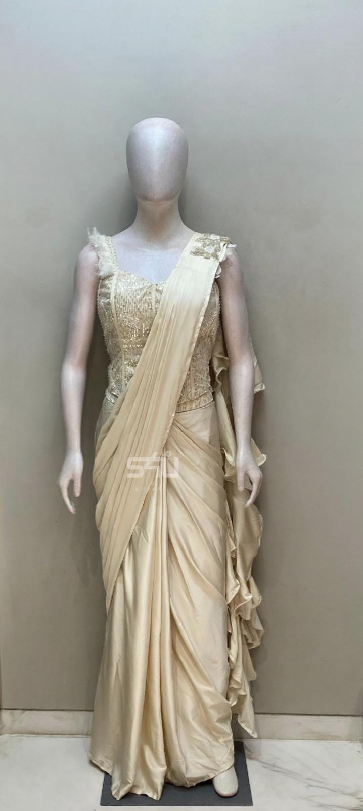 Ivory Whisper Pre-Draped Saree – The Essence of Timeless Grace