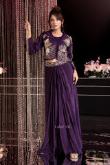 Royal Amethyst Drape Set – Modern Glamour in Deep Violet