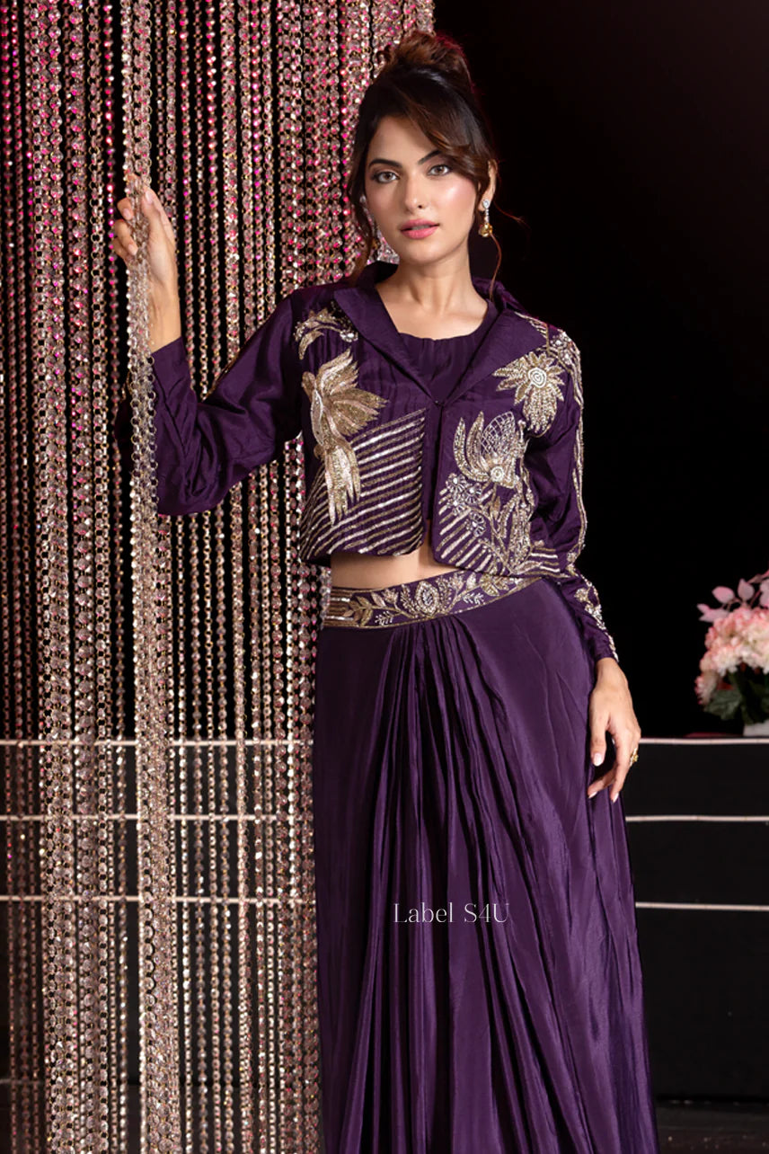 Royal Amethyst Drape Set – Modern Glamour in Deep Violet
