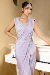 Lilac Luxe Pre-Draped Saree – A Symphony in Soft Elegance