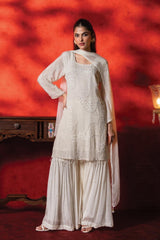Ivory Radiance Embroidered Sharara Set – Purity in Motion