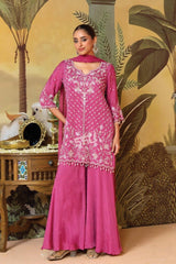 Fuchsia Bloom Embroidered Suit Set – A Symphony of Festive Radiance