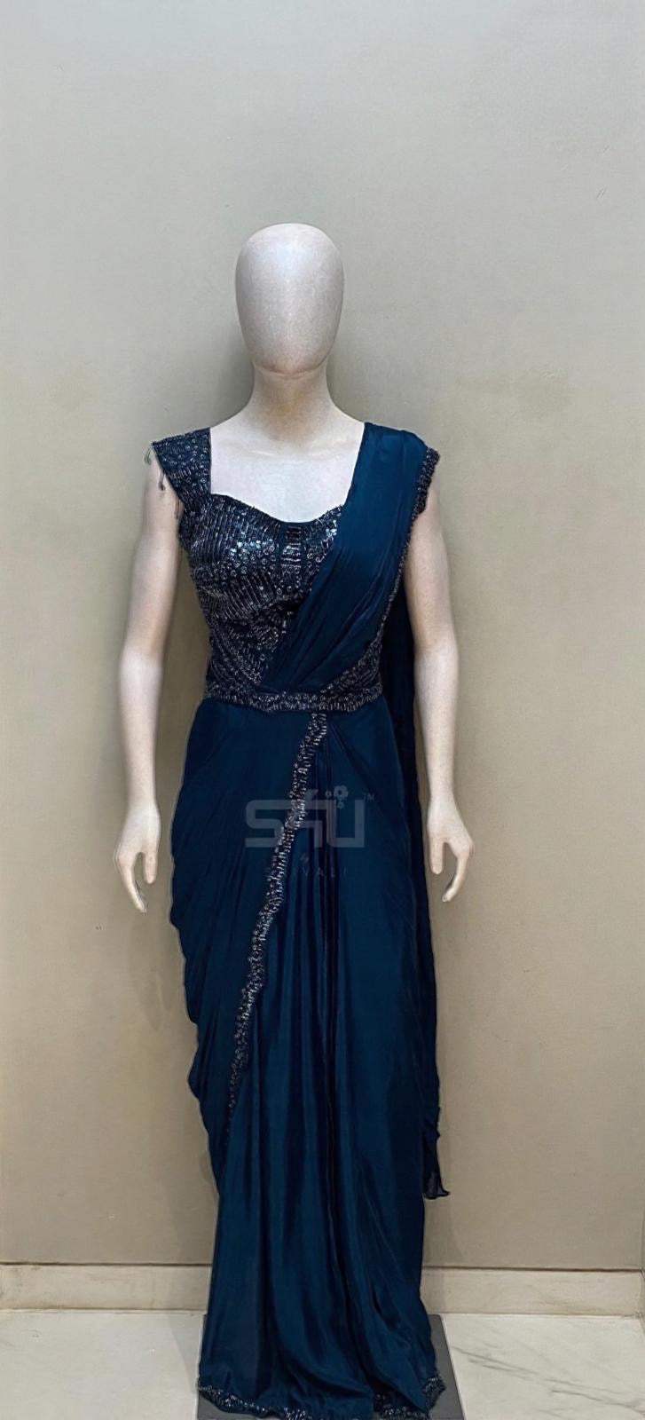 Midnight Serenade Draped Saree – The Whisper of Elegance and Mystery