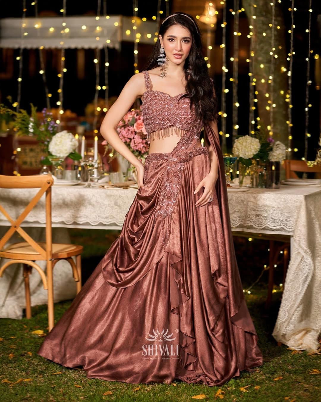 Mocha Muse Draped Lehenga – Where Opulence Meets Effortless Charm