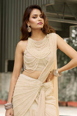 Ivory Pearl Drape Lehenga – Modern Elegance with Regal Sophistication