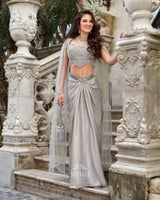 Silver Siren Drape Ensemble – Celestial Glamour in Metallic Grace