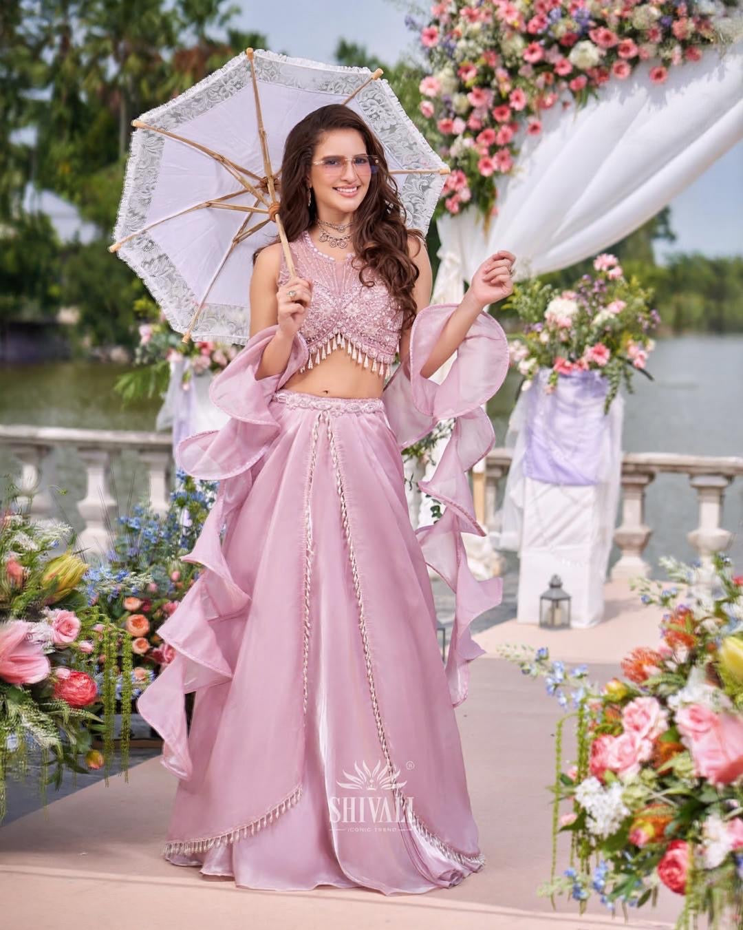 Blush Bloom Ruffle Lehenga – Whispers of Romance & Grace