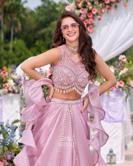 Blush Bloom Ruffle Lehenga – Whispers of Romance & Grace