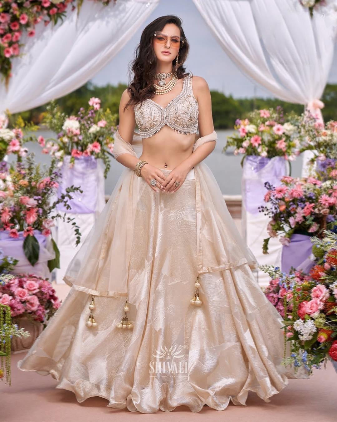 Champagne Dream Lehenga Set – Radiance in Soft Gold Elegance