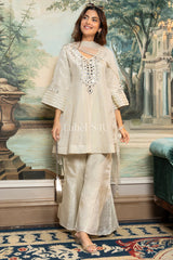 Ivory Mirror Work Straight Kurta Pant Set