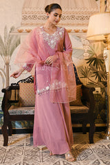 Dusty Rose Embroidered Organza Kurta Set with Dupatta |Label S4U