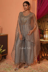 Grey Embellished Kaftan Sharara Set