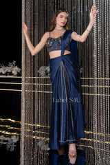 Midnight Navy Crystal Draped Saree Set