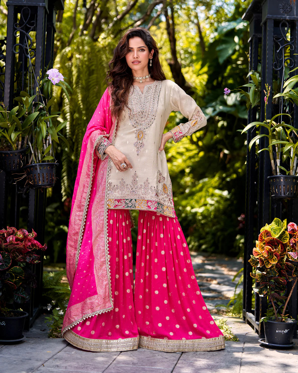 Fuchsia Garden Radiance Sharara Ensemble