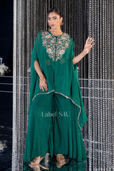 Emerald Aura Floral Cape Set