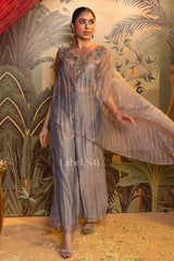 Grey Embellished Kaftan Sharara Set