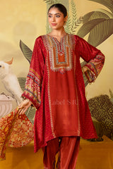 Rust Red Printed Kurta Salwar Dupatta Set