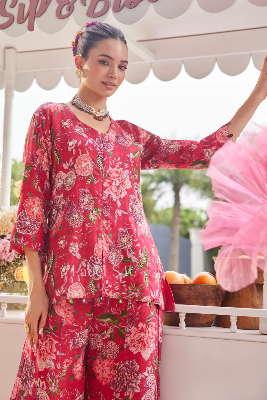 Rosella Floral Set – Breezy Red Kurta Sharara Co-Ord