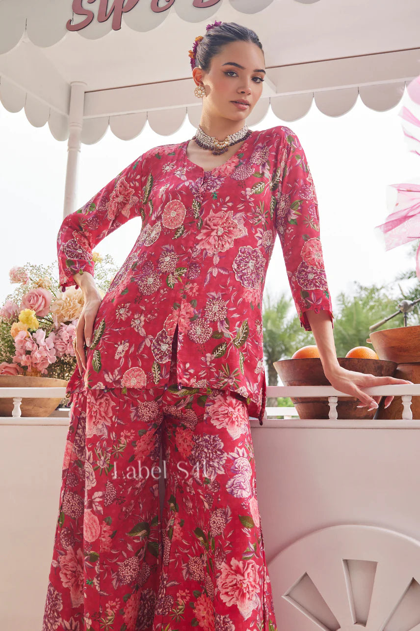 Rosella Floral Set – Breezy Red Kurta Sharara Co-Ord