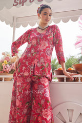 Rosella Floral Set – Breezy Red Kurta Sharara Co-Ord