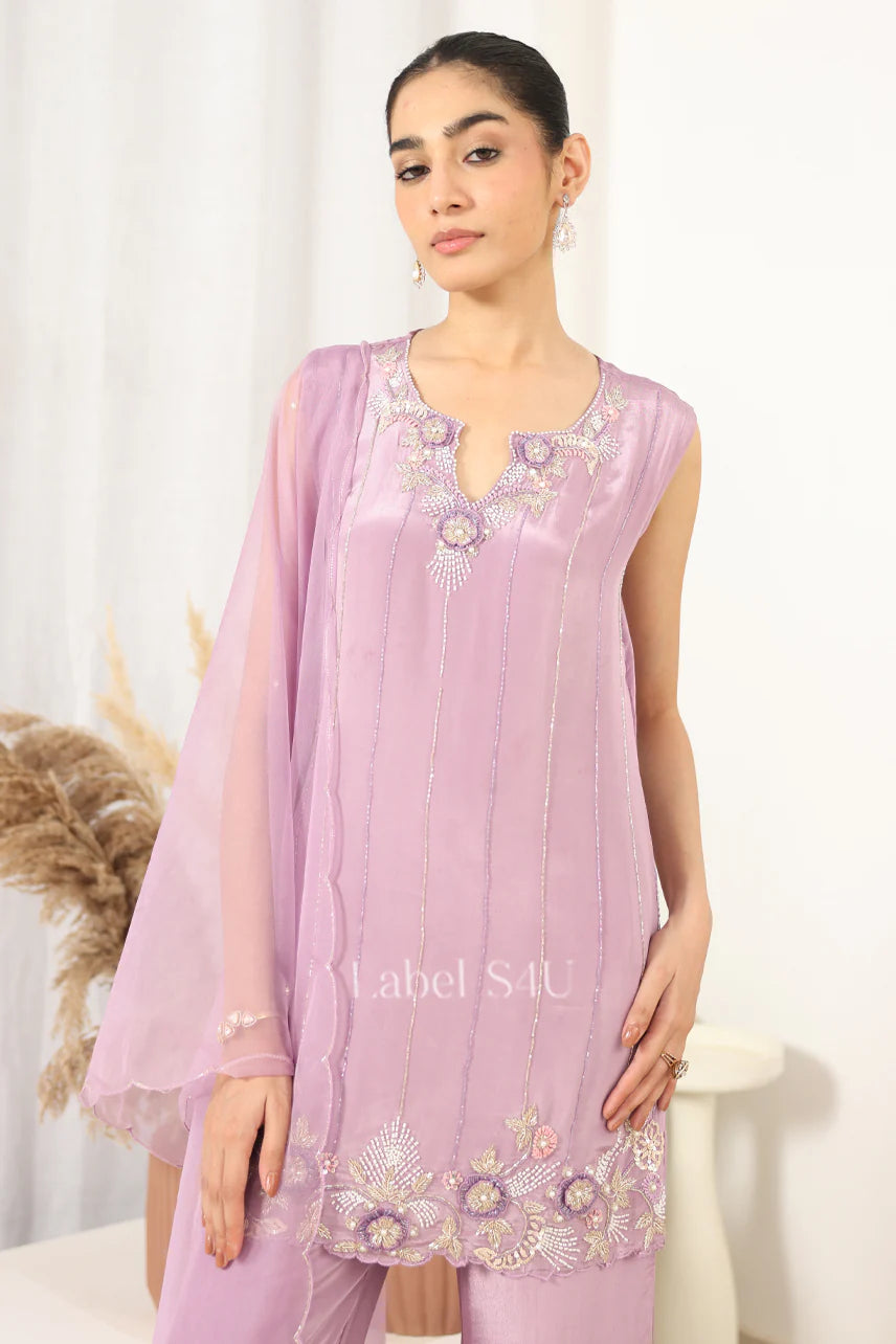 Lilac Pearl Embroidered Kurta Palazzo Ensemble