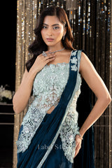 Emerald Frost Draped Saree Gown