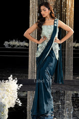 Emerald Frost Draped Saree Gown