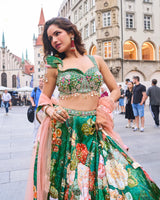 Emerald Floral Symphony Sequin Lehenga Couture Dream