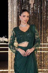 Emerald Midnight Luxe Beaded Draped Saree Couture