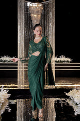 Emerald Midnight Luxe Beaded Draped Saree Couture