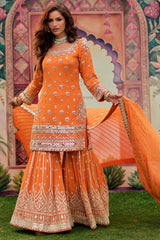 Vibrant Orange Embroidered Gharara Set with Mirror Work – Traditional Pakistani Wedding & Festive Wear