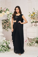 Classic Black Pre-Stitched Saree with Sequin Embellished Blouse – Contemporary Indian Party & Festive Wear