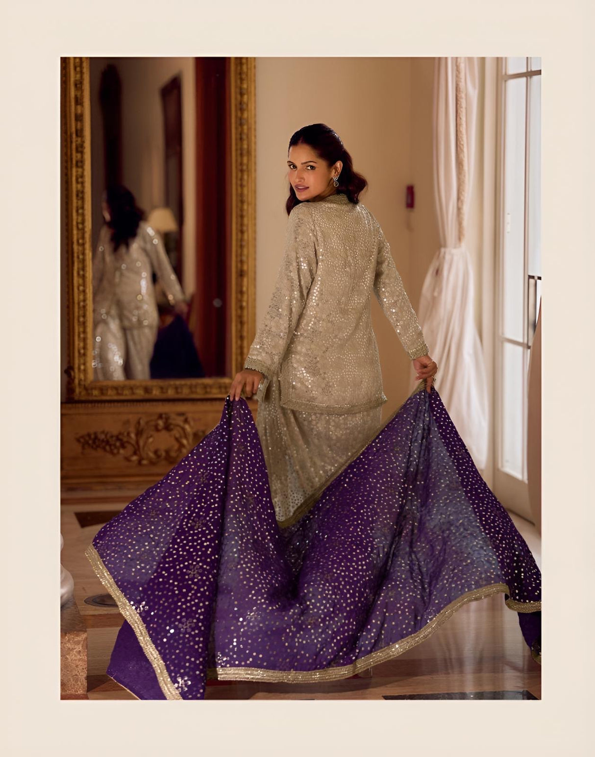 Ivory Amethyst Mirror Royale Sharara Couture Ensemble