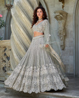Ivory Silver Heirloom Embroidered Lehenga Ensemble