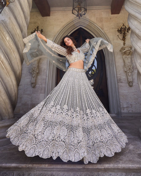 Ivory Silver Heirloom Embroidered Lehenga Ensemble