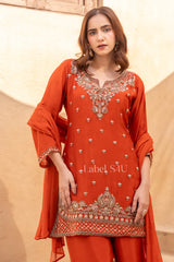 Vermilion Zari Embroidered Kurta Palazzo Ensemble