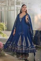Royal Blue Zari Embroidered Anarkali Ensemble