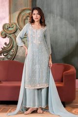 Sage Pearl Embroidered Kurta Palazzo Set