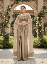 Champagne Gold Draped Couture Saree Ensemble
