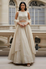 Ivory Pearl Embellished Lehenga Couture Ensemble